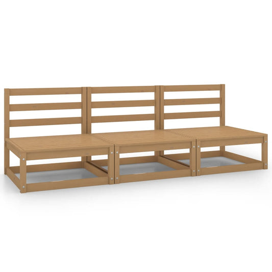 Patio Middle Sofas 3 pcs Honey Brown Solid Pinewood