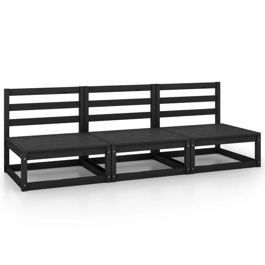 Patio Middle Sofas 3 pcs Black Solid Pinewood