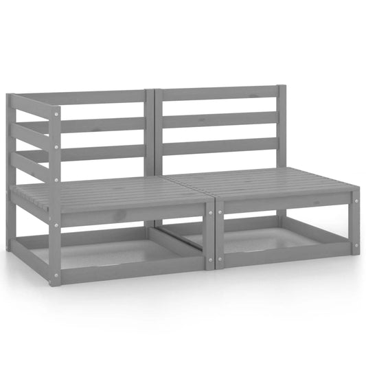 2 Piece Patio Lounge Set Gray Solid Pinewood