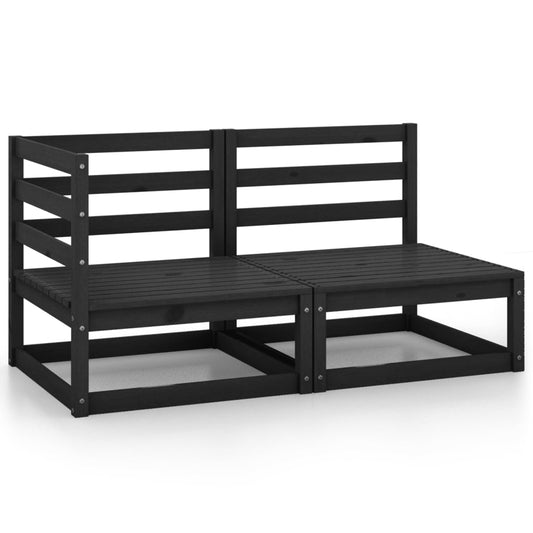 2 Piece Patio Lounge Set Black Solid Pinewood