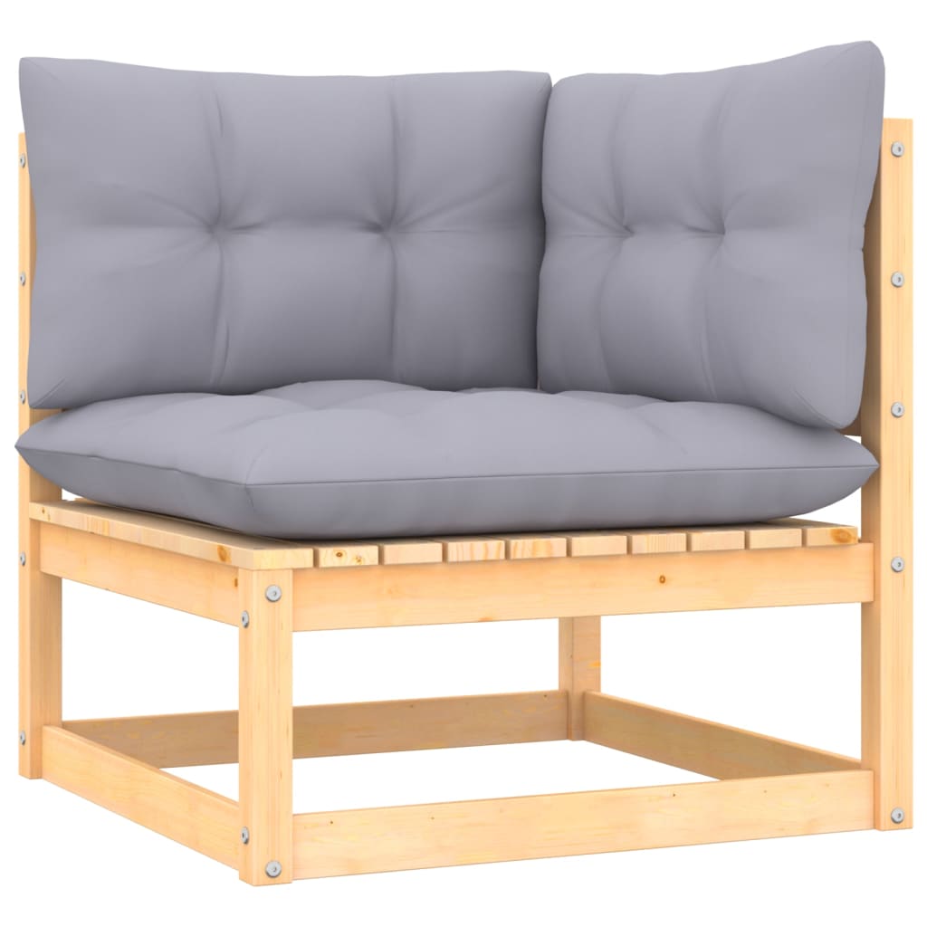 Patio Corner Sofa with Gray Cushions Solid Wood Pine