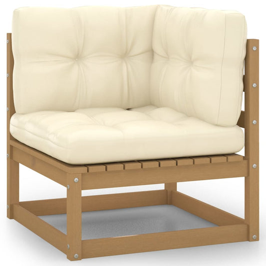 Patio Corner Sofa with Cream Cushions Solid Pinewood