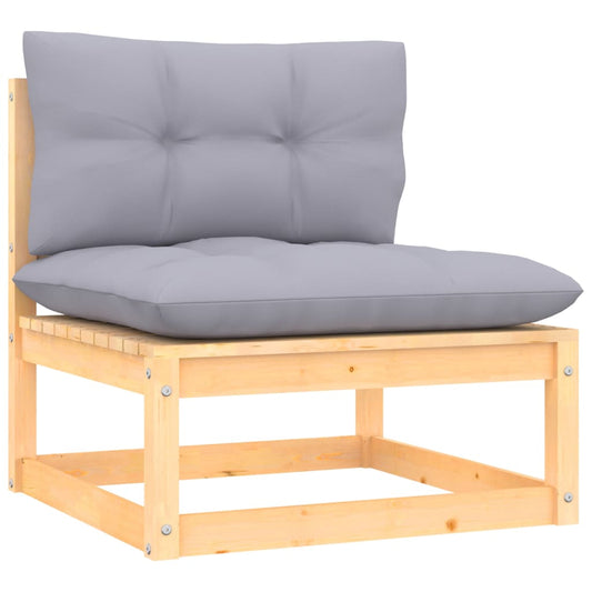 Patio Middle Sofa with Gray Cushions Solid Pinewood