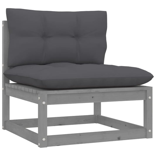 Patio Middle Sofa with Anthracite Cushions Gray Solid Pinewood
