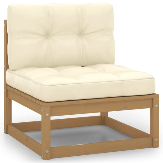 Patio Middle Sofa with Cream Cushions Solid Pinewood