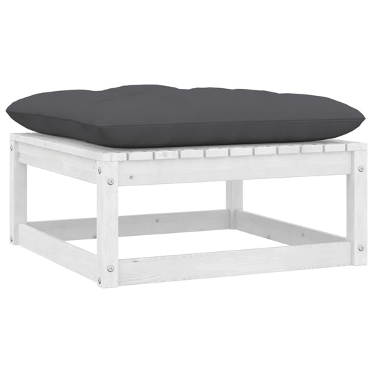 Patio Footstool with Cushion White Solid Pinewood
