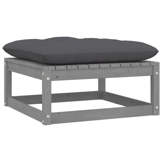 Patio Footstool with Cushion Gray Solid Pinewood