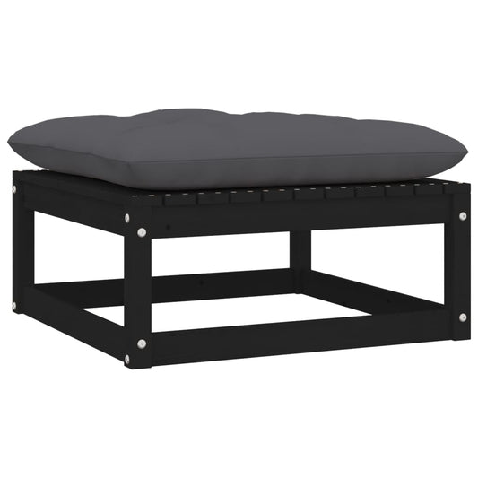 Patio Footstool with Cushion Black Solid Pinewood
