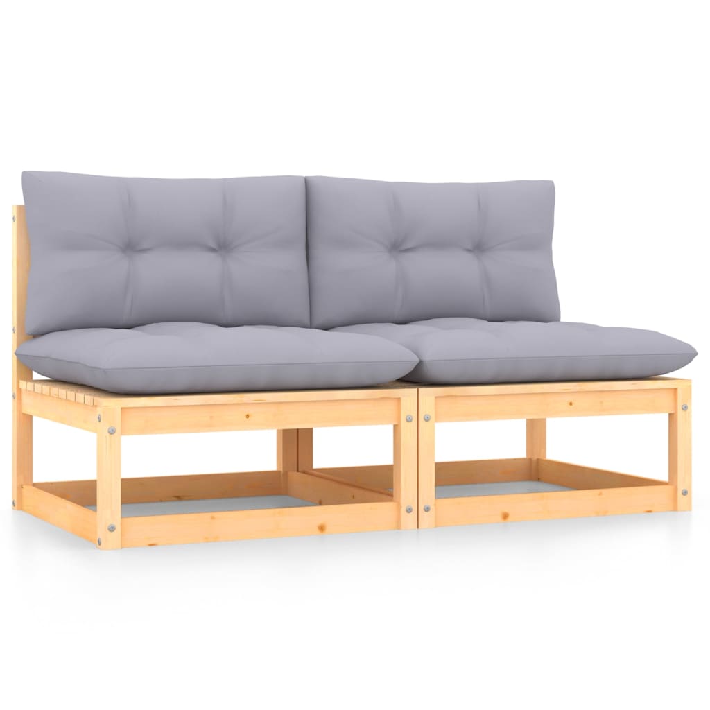 Patio Middle Sofas with Gray Cushions 2 pcs Solid Wood Pine