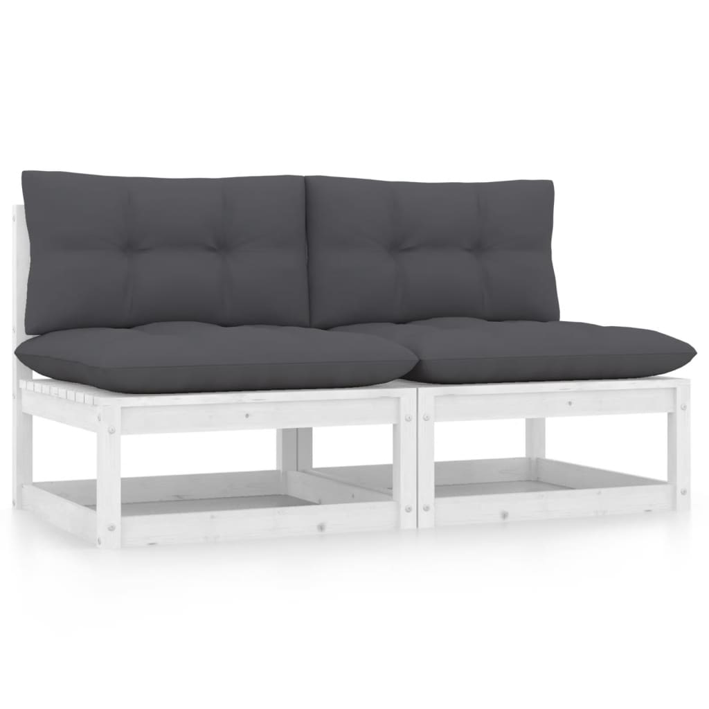 Patio Middle Sofas with Anthracite Cushions 2 pcs Solid Wood Pine