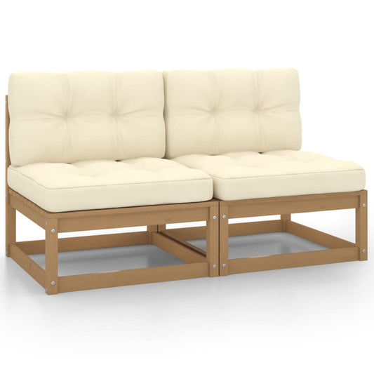 Patio Middle Sofas with Cream Cushions 2 pcs Solid Pinewood