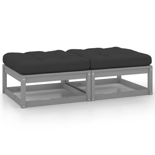 Patio Footstools with Cushions 2 pcs Gray Solid Pinewood