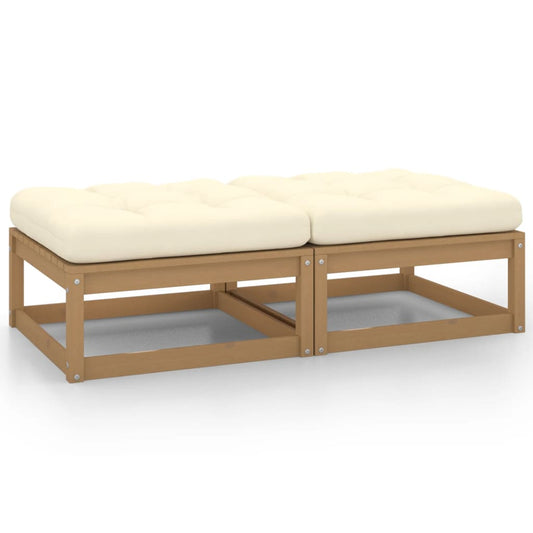 Patio Footstools with Cushions 2 pcs Honey Brown Solid Pinewood