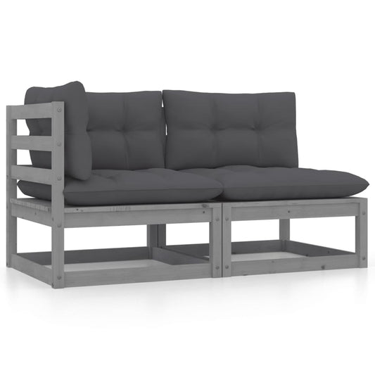 2 Piece Patio Lounge Set with Cushions Gray Solid Wood Pine