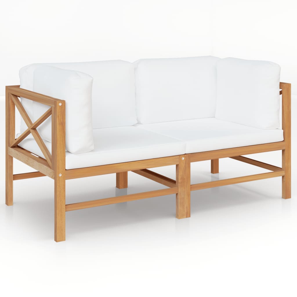 2-seater Patio Bench with Cream Cushions Solid Teak Wood