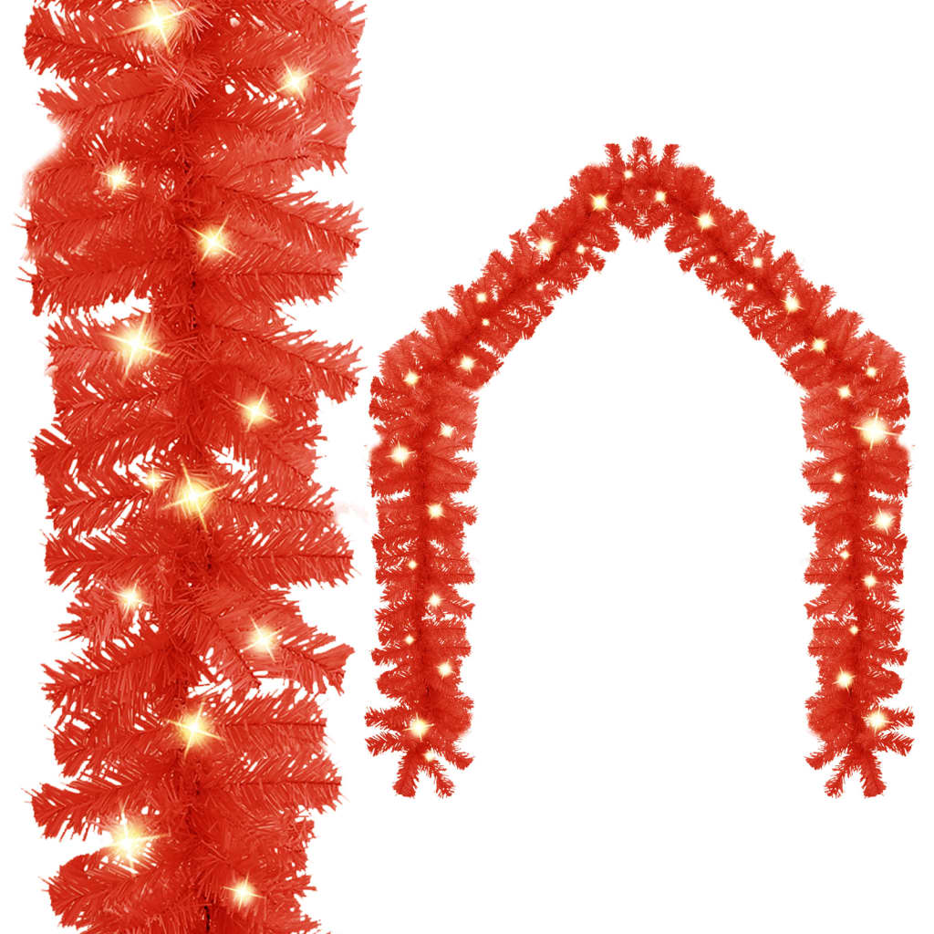Christmas Garland with LED Lights 16 ft Red