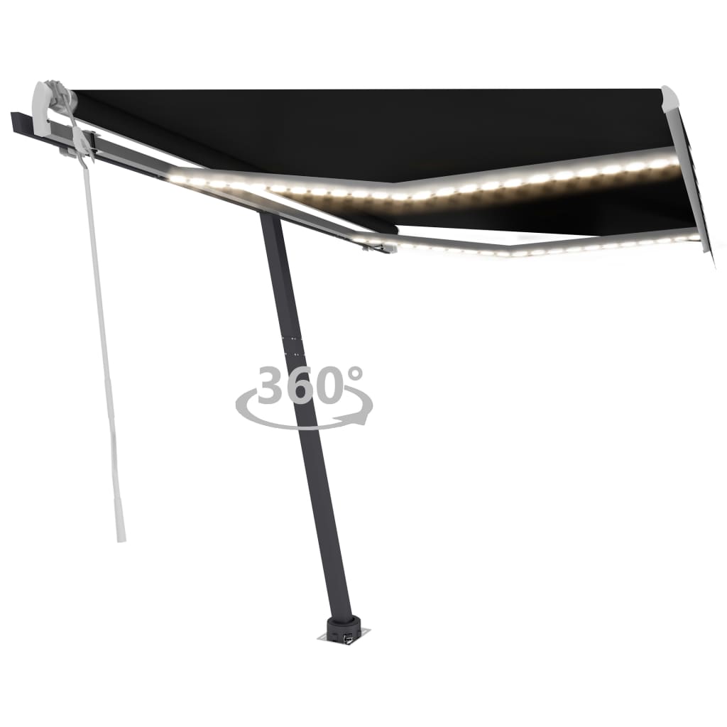 Manual Retractable Awning with LED 118.1"x98.4" Anthracite