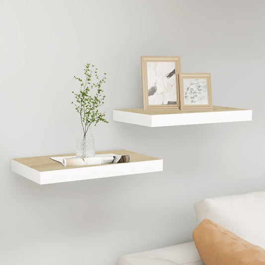 Floating Wall Shelves 2 pcs Oak and White 15.7"x9.1"x1.5" MDF