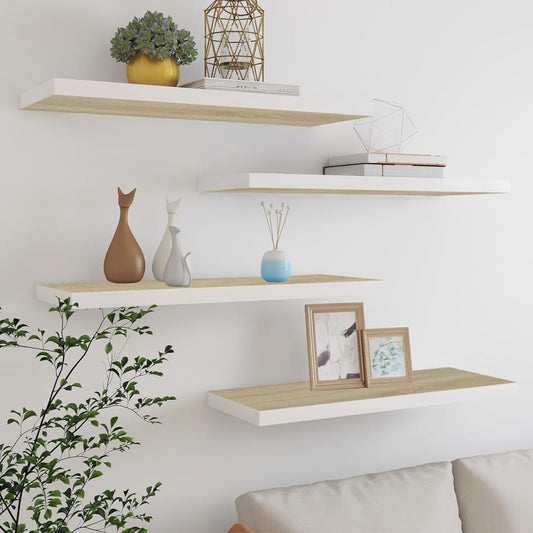 Floating Wall Shelves 4 pcs Oak and White 31.5"x9.3"x1.5" MDF