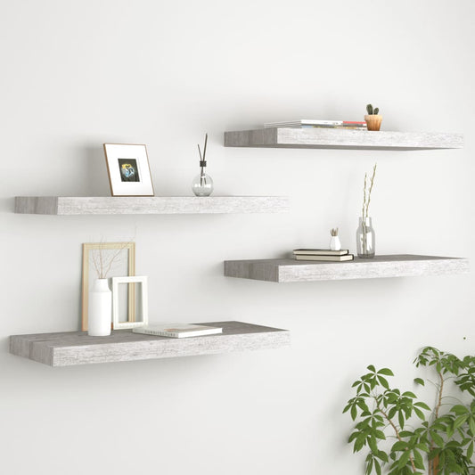 Floating Wall Shelves 4 pcs Concrete Gray 23.6"x9.3"x1.5" MDF