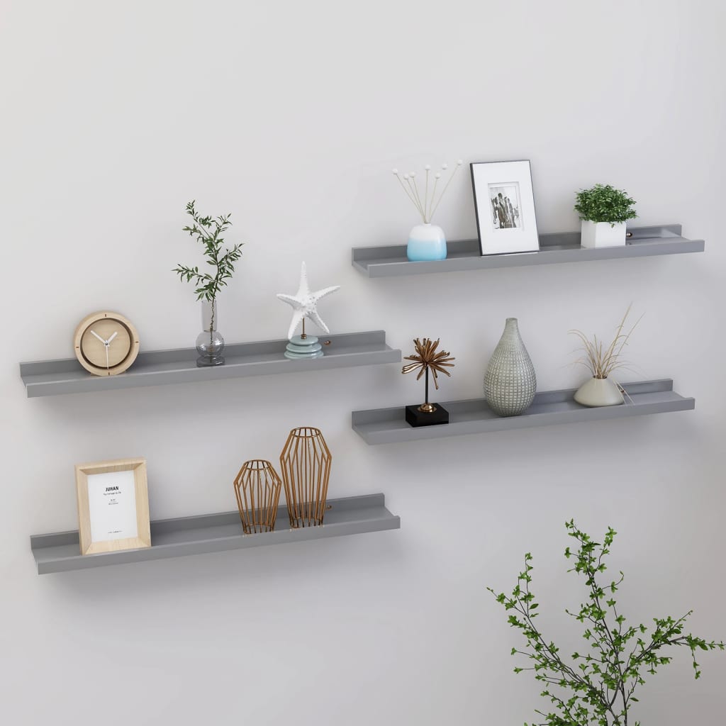 Wall Shelves 4 pcs Gray 23.6"x3.5"x1.2"