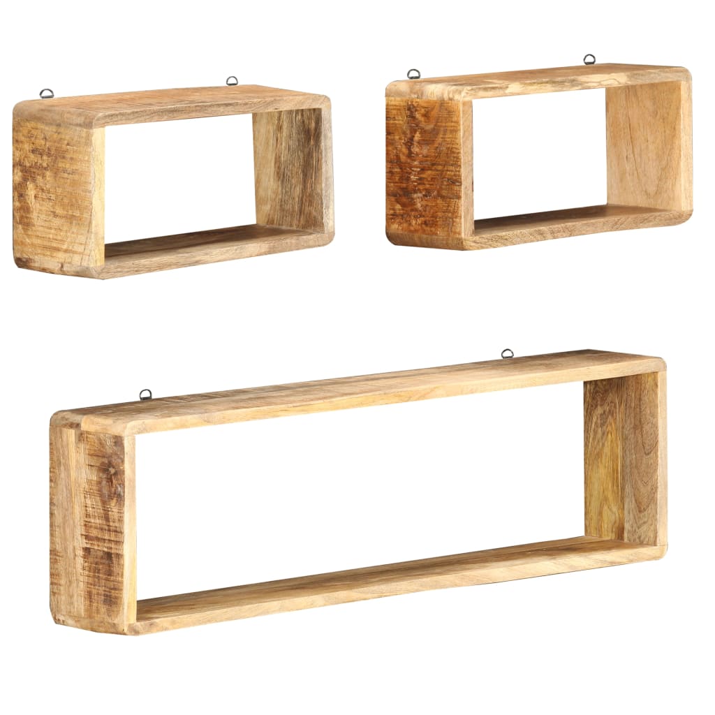 3 Piece Wall Cube Shelf Set Solid Mango Wood