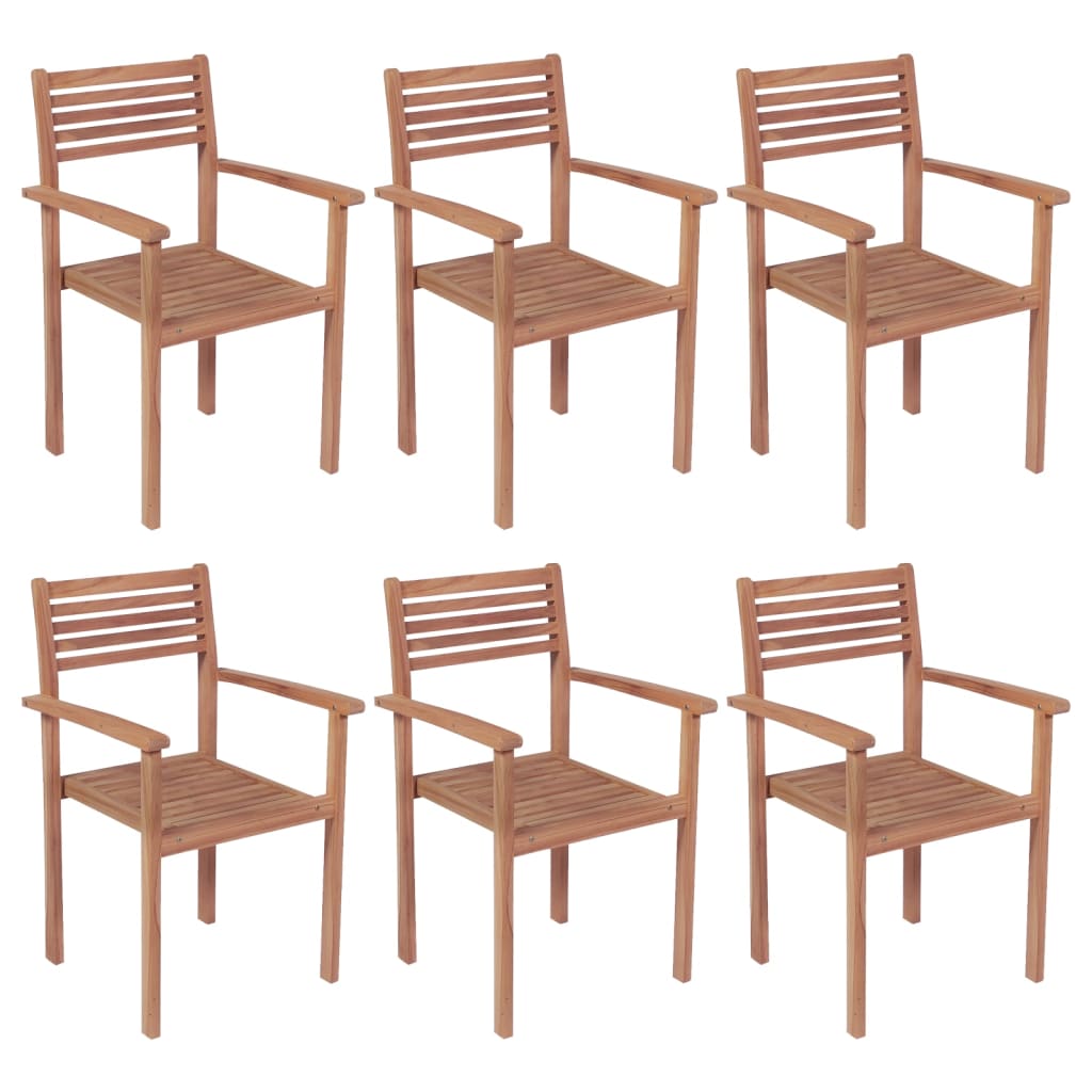 Stackable Patio Chairs 6 pcs Solid Teak Wood