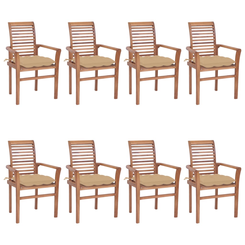 Dining Chairs 8 pcs with Beige Cushions Solid Teak Wood