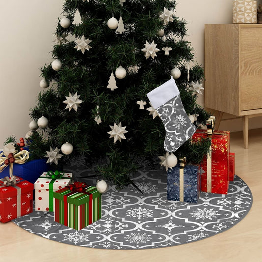 Luxury Christmas Tree Skirt with Sock Gray 3 ft Fabric