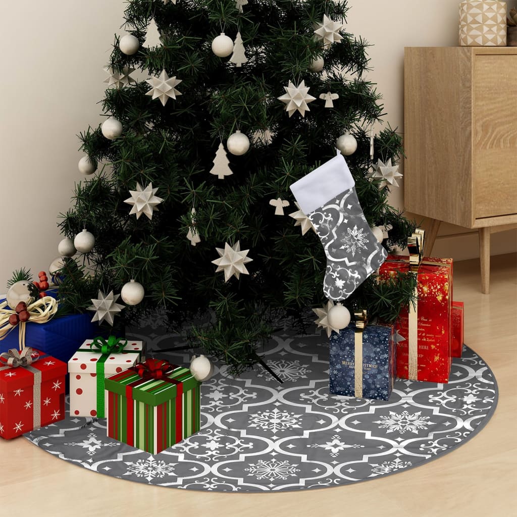 Luxury Christmas Tree Skirt with Sock Gray 5 ft Fabric