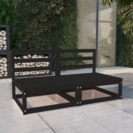 Patio 2-Seater Sofa Black Solid Pinewood
