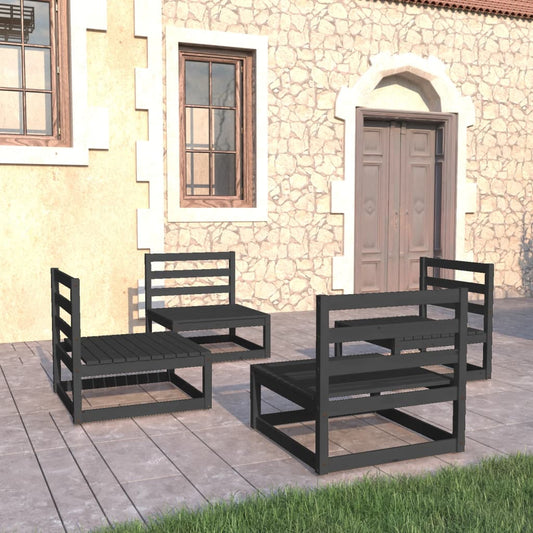 4 Piece Patio Lounge Set Black Solid Pinewood