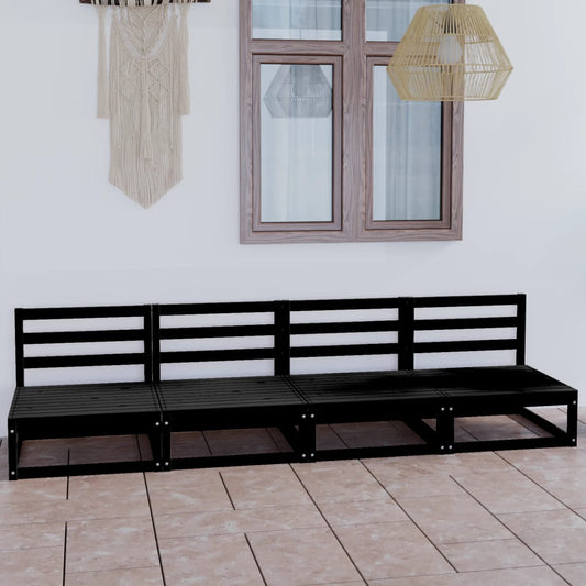 Patio 4-Seater Sofa Black Solid Pinewood