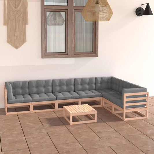 8 Piece Patio Lounge Set with Cushions Solid Wood Pine