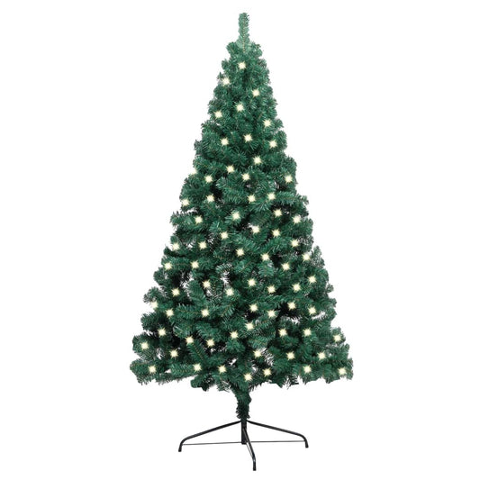 Artificial Half Christmas Tree with LED&Stand Green 47.2" PVC