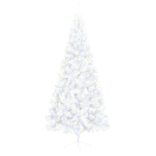 Artificial Half Christmas Tree with LED&Stand White 70.9" PVC