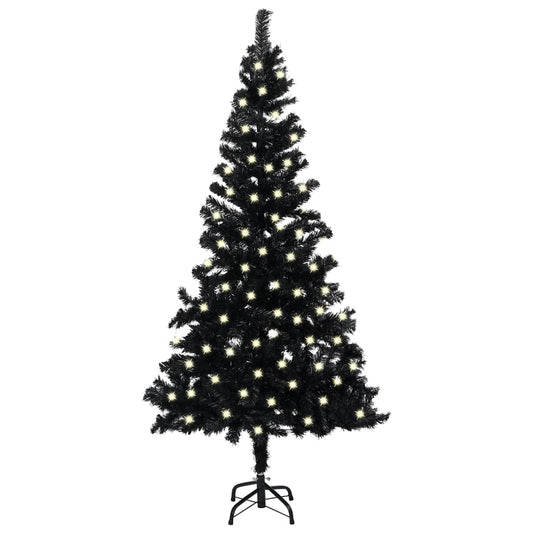 Artificial Christmas Tree with LEDs&Stand Black 47.2" PVC