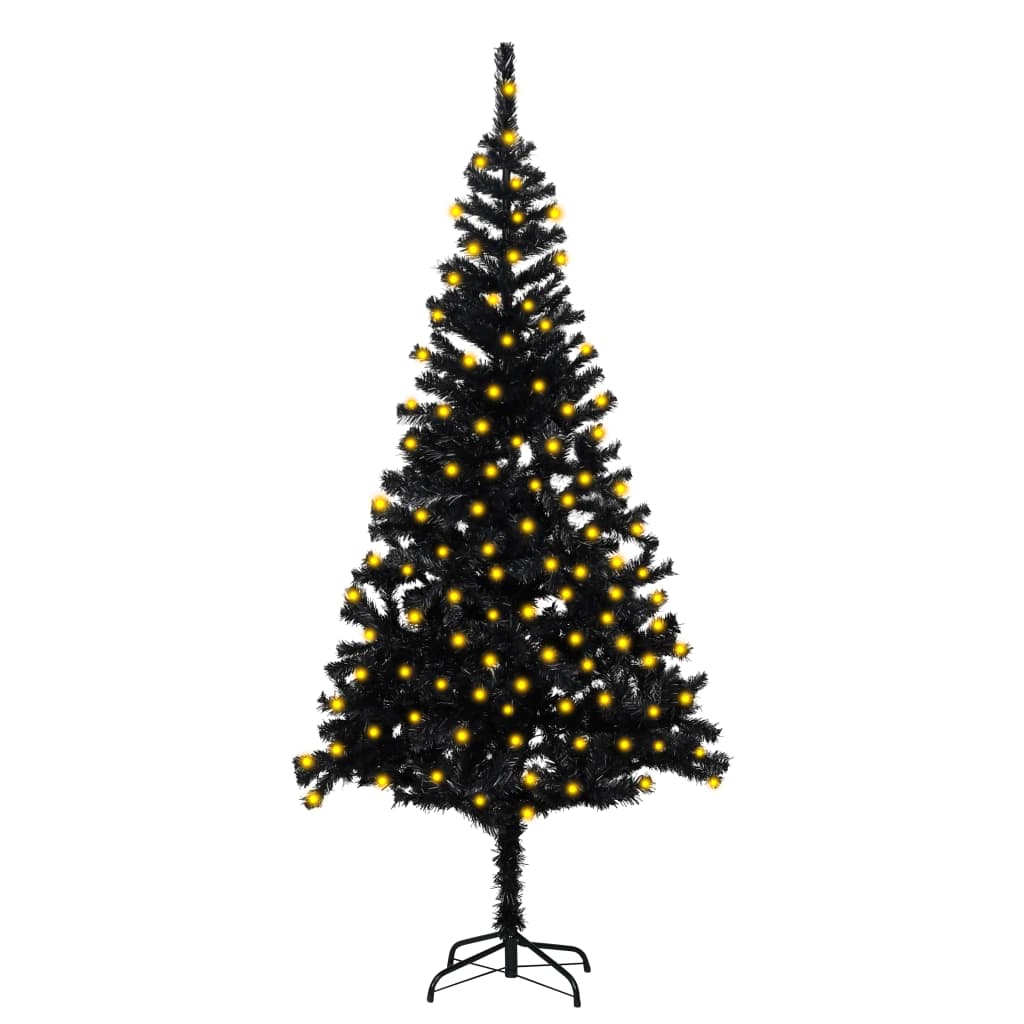 Artificial Christmas Tree with LEDs&Stand Black 70.9" PVC