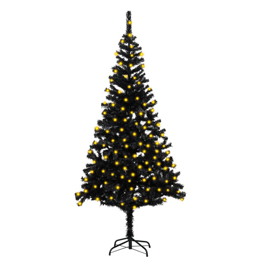 Artificial Christmas Tree with LEDs&Stand Black 70.9" PVC