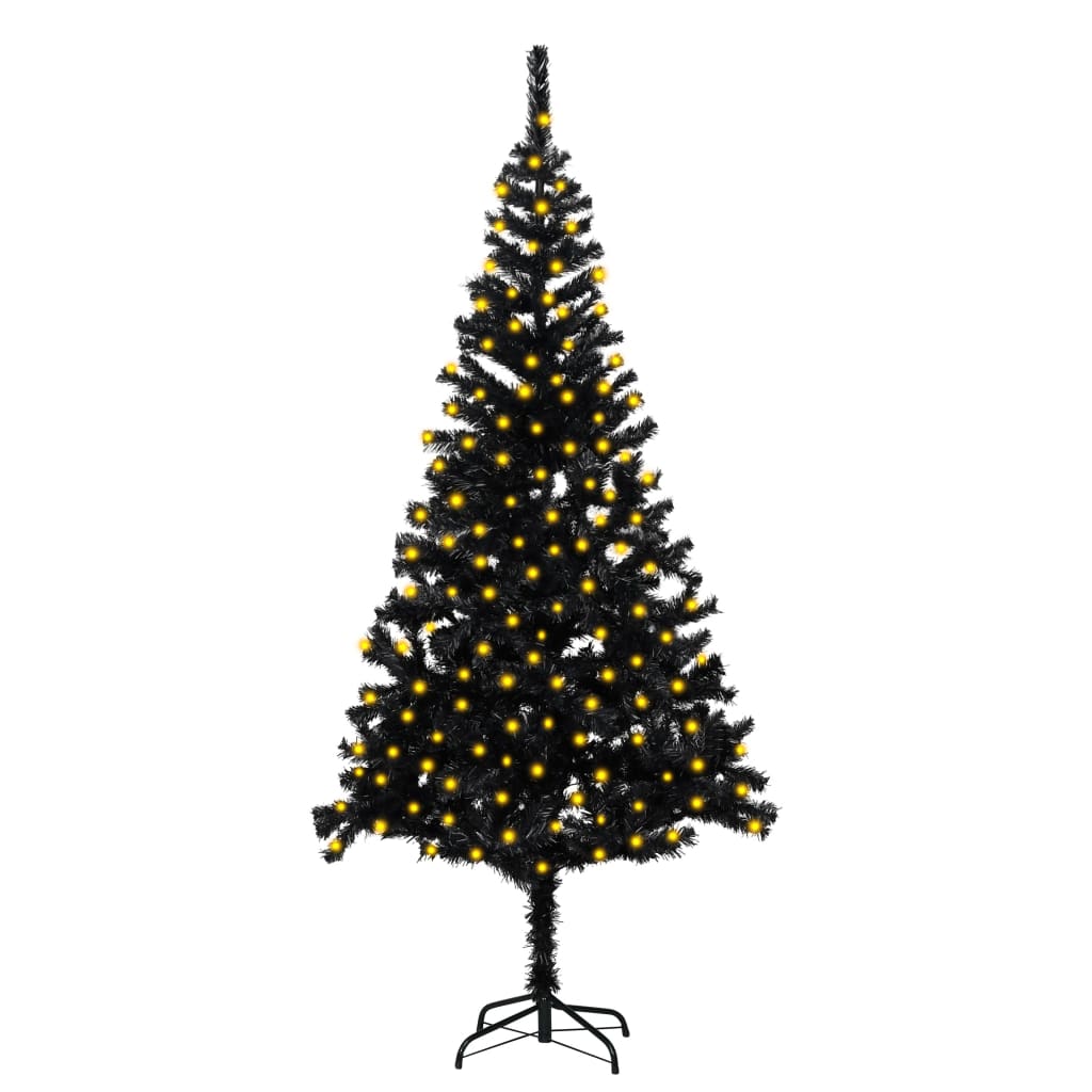 Artificial Christmas Tree with LEDs&Stand Black 82.7" PVC