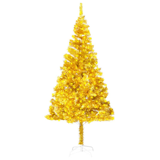 Artificial Christmas Tree with LEDs&Stand Gold 82.7" PET
