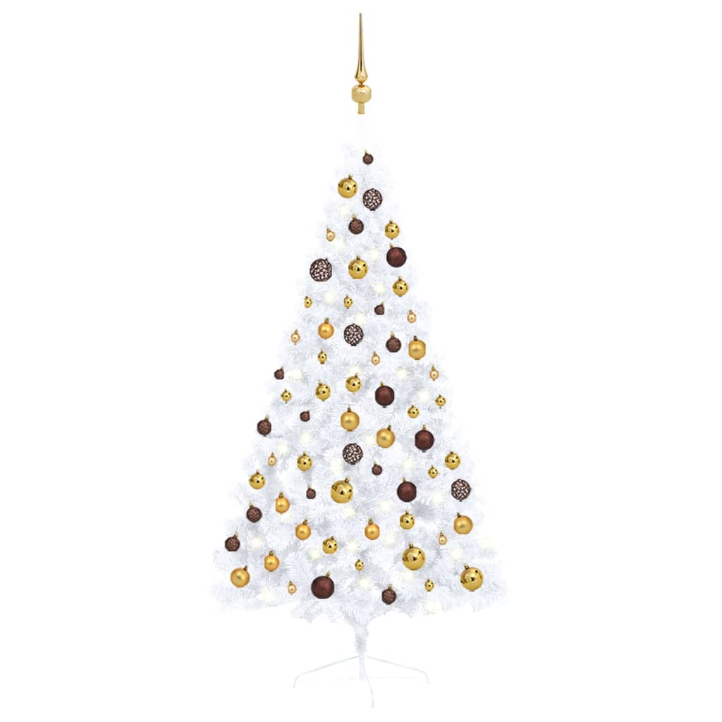 Artificial Half Christmas Tree with LEDs&Ball Set White 59.1"
