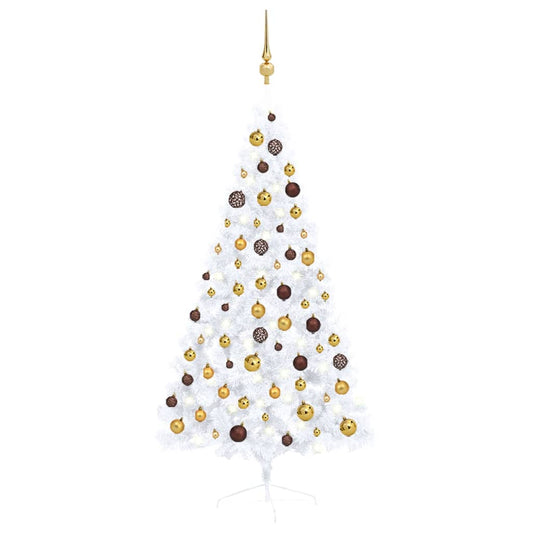 Artificial Half Christmas Tree with LEDs&Ball Set White 59.1"