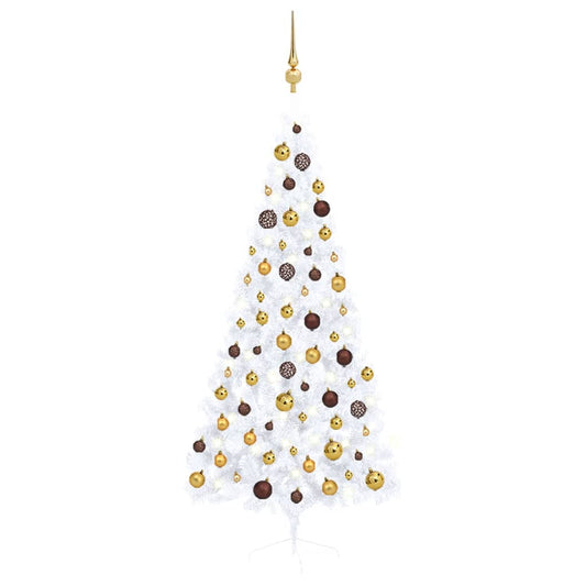 Artificial Half Christmas Tree with LEDs&Ball Set White 70.9"