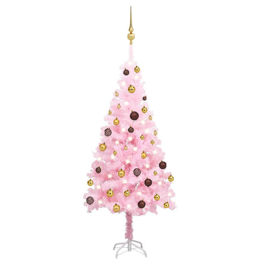 Artificial Christmas Tree with LEDs&Ball Set Pink 47.2" PVC