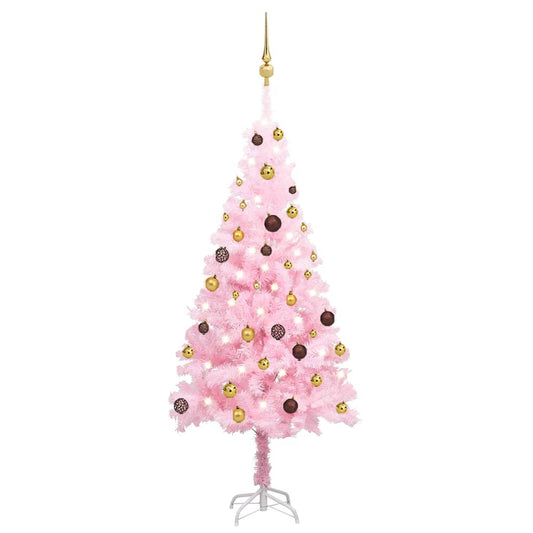 Artificial Christmas Tree with LEDs&Ball Set Pink 59.1" PVC