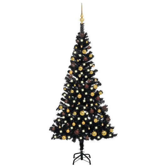 Artificial Christmas Tree with LEDs&Ball Set Black 70.9" PVC