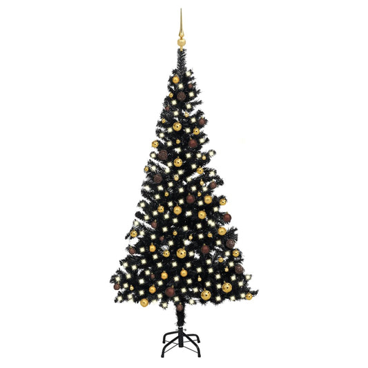Artificial Christmas Tree with LEDs&Ball Set Black 82.7" PVC