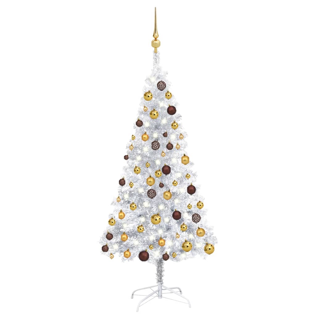 Artificial Christmas Tree with LEDs&Ball Set Silver 59.1" PET