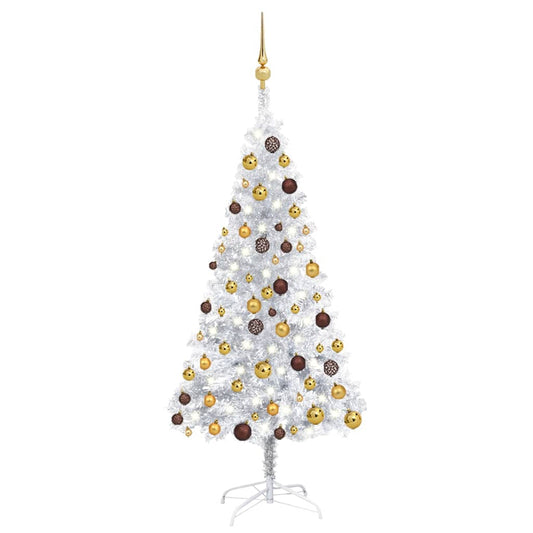 Artificial Christmas Tree with LEDs&Ball Set Silver 59.1" PET